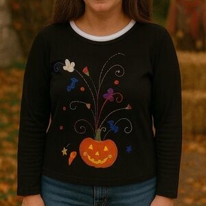Vintage Halloween Crew Neck Sweatshirt Size Large Women Spooky Casual Whimsical